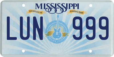 MS license plate LUN999