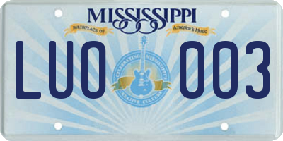 MS license plate LUO003