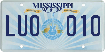 MS license plate LUO010