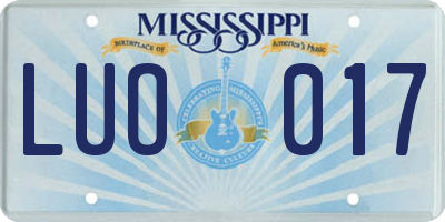 MS license plate LUO017