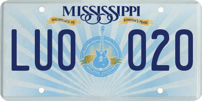 MS license plate LUO020