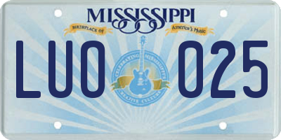 MS license plate LUO025