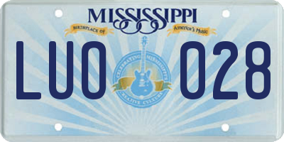MS license plate LUO028