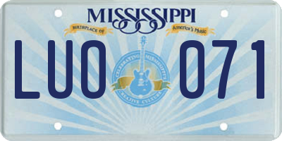 MS license plate LUO071