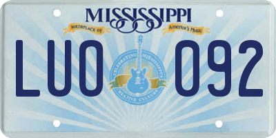 MS license plate LUO092