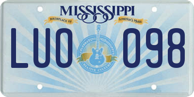 MS license plate LUO098