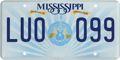 MS license plate LUO099