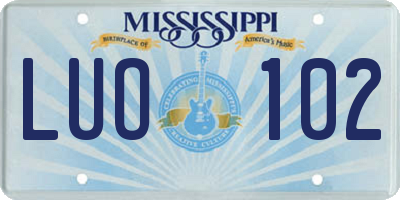 MS license plate LUO102