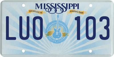 MS license plate LUO103