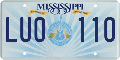 MS license plate LUO110