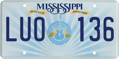 MS license plate LUO136