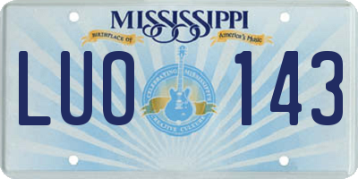 MS license plate LUO143