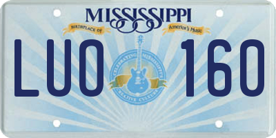 MS license plate LUO160