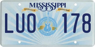 MS license plate LUO178