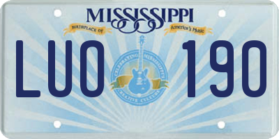 MS license plate LUO190