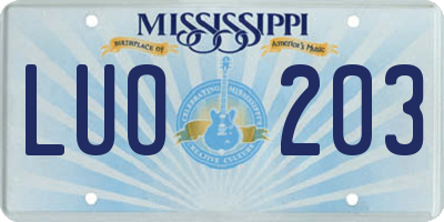 MS license plate LUO203