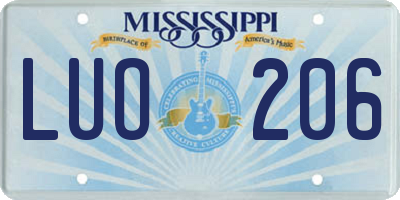 MS license plate LUO206