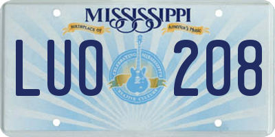 MS license plate LUO208