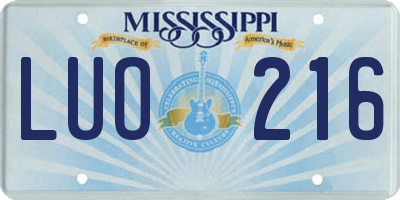 MS license plate LUO216