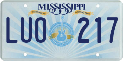 MS license plate LUO217