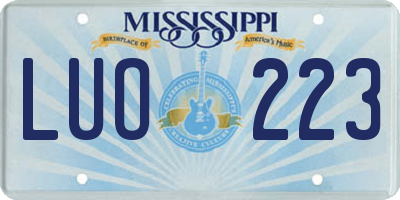 MS license plate LUO223