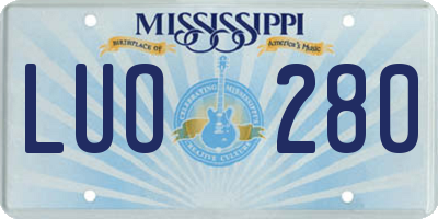 MS license plate LUO280