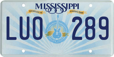 MS license plate LUO289
