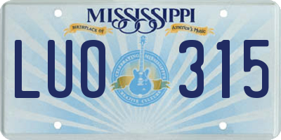 MS license plate LUO315