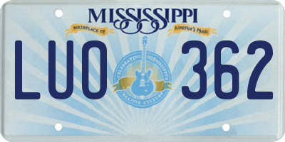 MS license plate LUO362