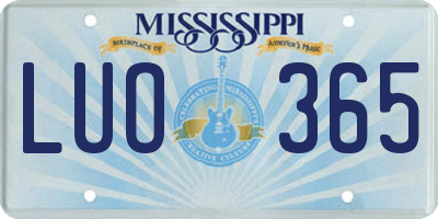 MS license plate LUO365