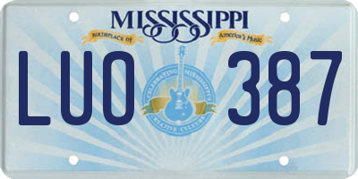 MS license plate LUO387