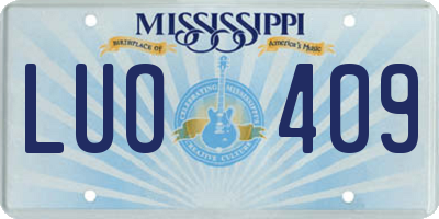 MS license plate LUO409