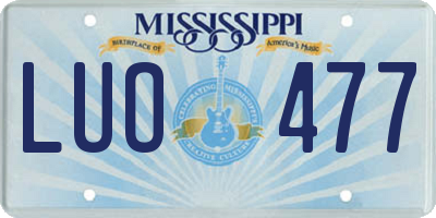 MS license plate LUO477