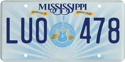 MS license plate LUO478