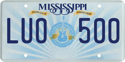 MS license plate LUO500