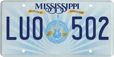 MS license plate LUO502