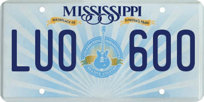 MS license plate LUO600