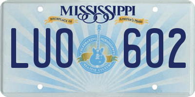 MS license plate LUO602