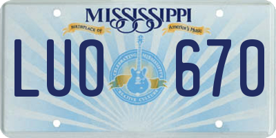 MS license plate LUO670