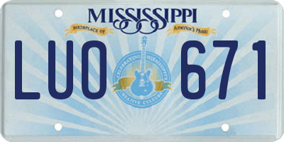 MS license plate LUO671
