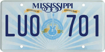 MS license plate LUO701
