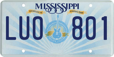 MS license plate LUO801