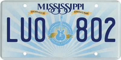 MS license plate LUO802