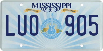 MS license plate LUO905