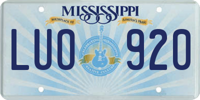 MS license plate LUO920