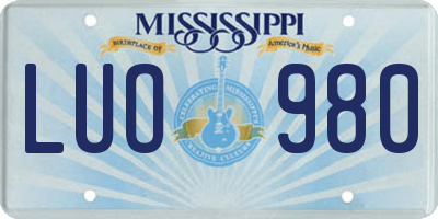 MS license plate LUO980