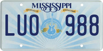 MS license plate LUO988
