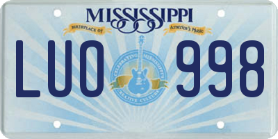 MS license plate LUO998