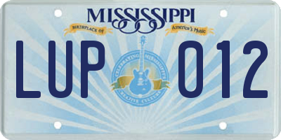 MS license plate LUP012