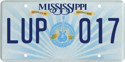 MS license plate LUP017